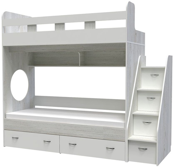 Двухъярусная кровать КарИВи Юниор 1_Винтерберг,Белый ,80х190x83.4x201.8 ...