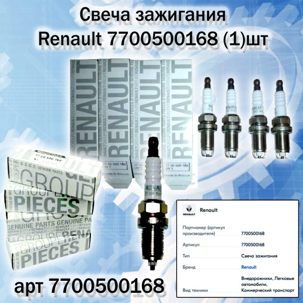 Свеча зажигания Renault 7700500168.1шт - купить по выгодным ценам в ...