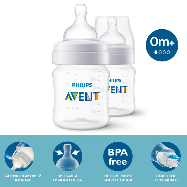 Бутылочка для кормления Philips Avent Anti-colic SCY100/02, 125 мл, 0 ...