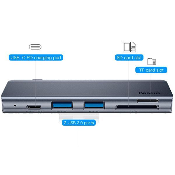 USB-концентратор Baseus Type-C to USB3.0x2/SD/TF/Type-C PD для MacBook ...