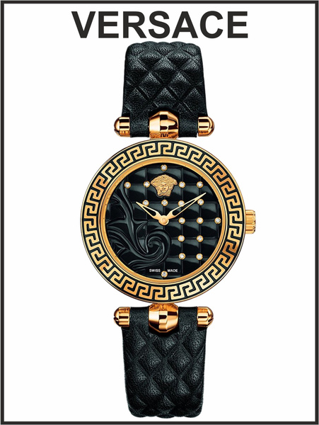 Женские наручные часы Versace черные кожаные кварцевые - купить с ...