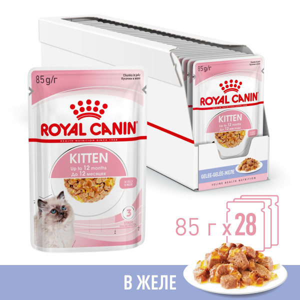 Влажный корм для котят Royal Canin Kitten в желе 85 г х 28 шт - купить ...