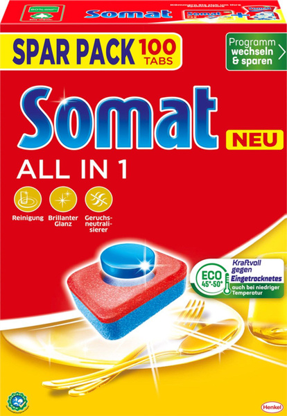 Somat All in 1 Таблетки для посудомоечной машины, 100 шт., коробка ...