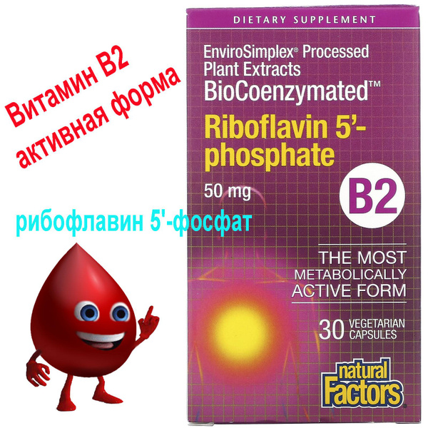 Natural Factors B2 рибофлавин 5'-фосфат BioCoenzymated 50 мг*30 ...