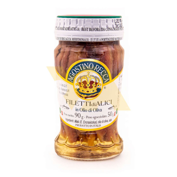 Филе анчоусов в оливковом масле, AGOSTINO RECCA, 0,09 кг/0,05 кг (ст/б ...