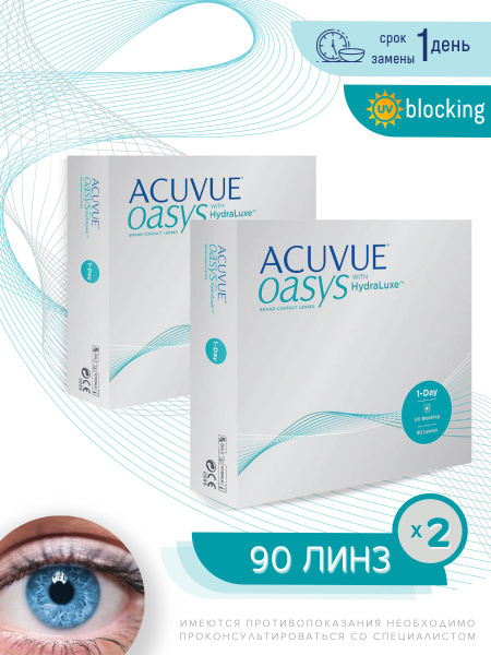 ACUVUE OASYS 1-Day with HydraLuxe (2 упаковки по 90 линз) -6.00 R 9.0 ...