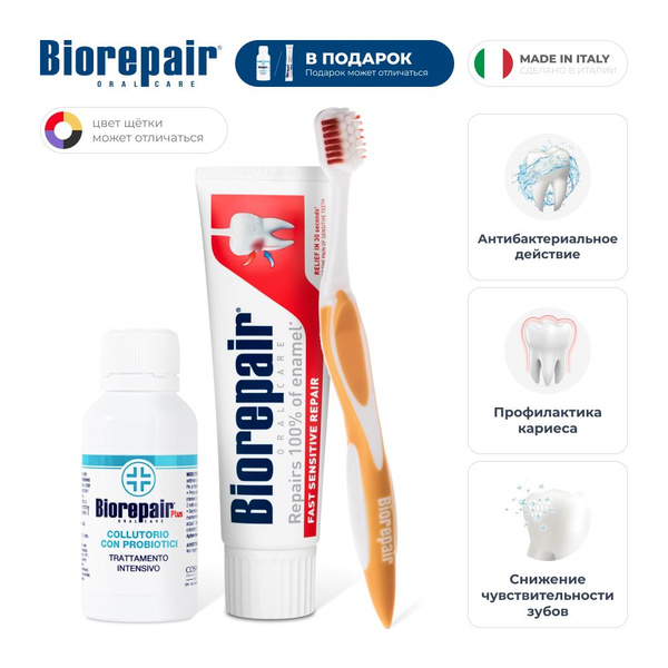 Зубная паста Biorepair Fast Sensitive Repair, 75 мл, щетка Denti ...