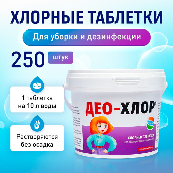 Таблетки хлорные 250 штук / Хлор в таблетках / для уборки, дезинфекции ...