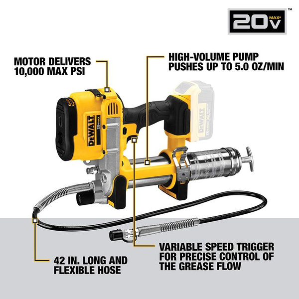 DEWALT DCGG571 Аккумуляторный смазочный пистолет, 18 В, перезаряжаемый ...
