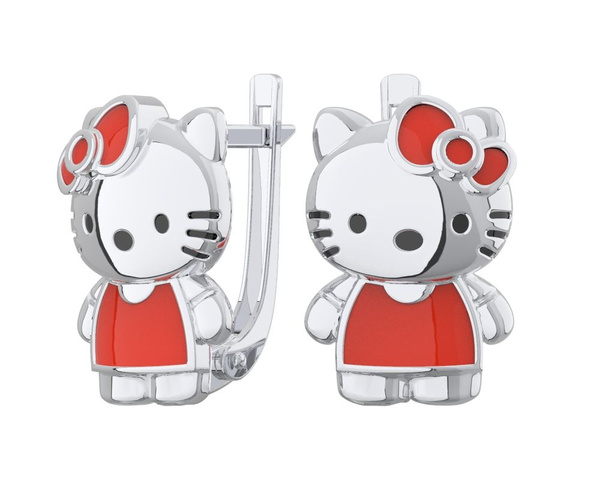 Серебряные детские серьги красные кошечки с эмалью - купить с доставкой ...