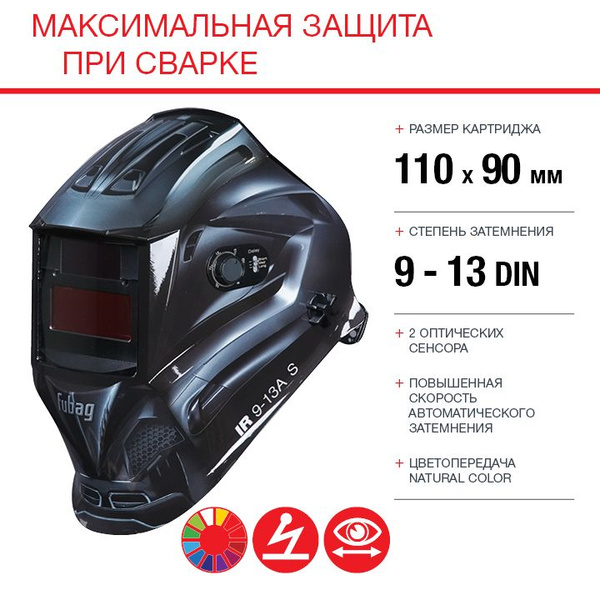 Маска сварочная FUBAG IR 9-13A S, 9-13 DIN, хамелеон, 95х36 - купить с ...