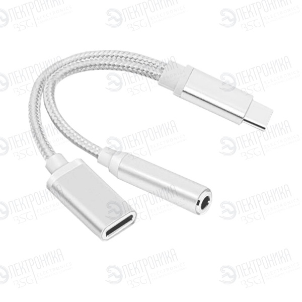 Переходник USB Type-C 3.1 - 3,5 Jack/USB Type-C (зарядка) серебряный ...