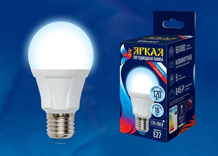 фото Лампочка Uniel LED-A60 16W/6500K/E27/FR, Холодный свет 16 Вт, Светодиодная