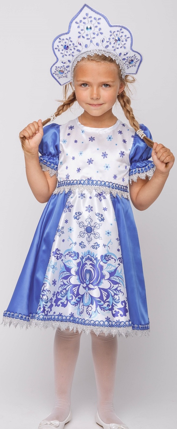 фото Карнавальный костюм Снегурочка Зимние узоры платье, кокошник размер 116-60 Пуговка