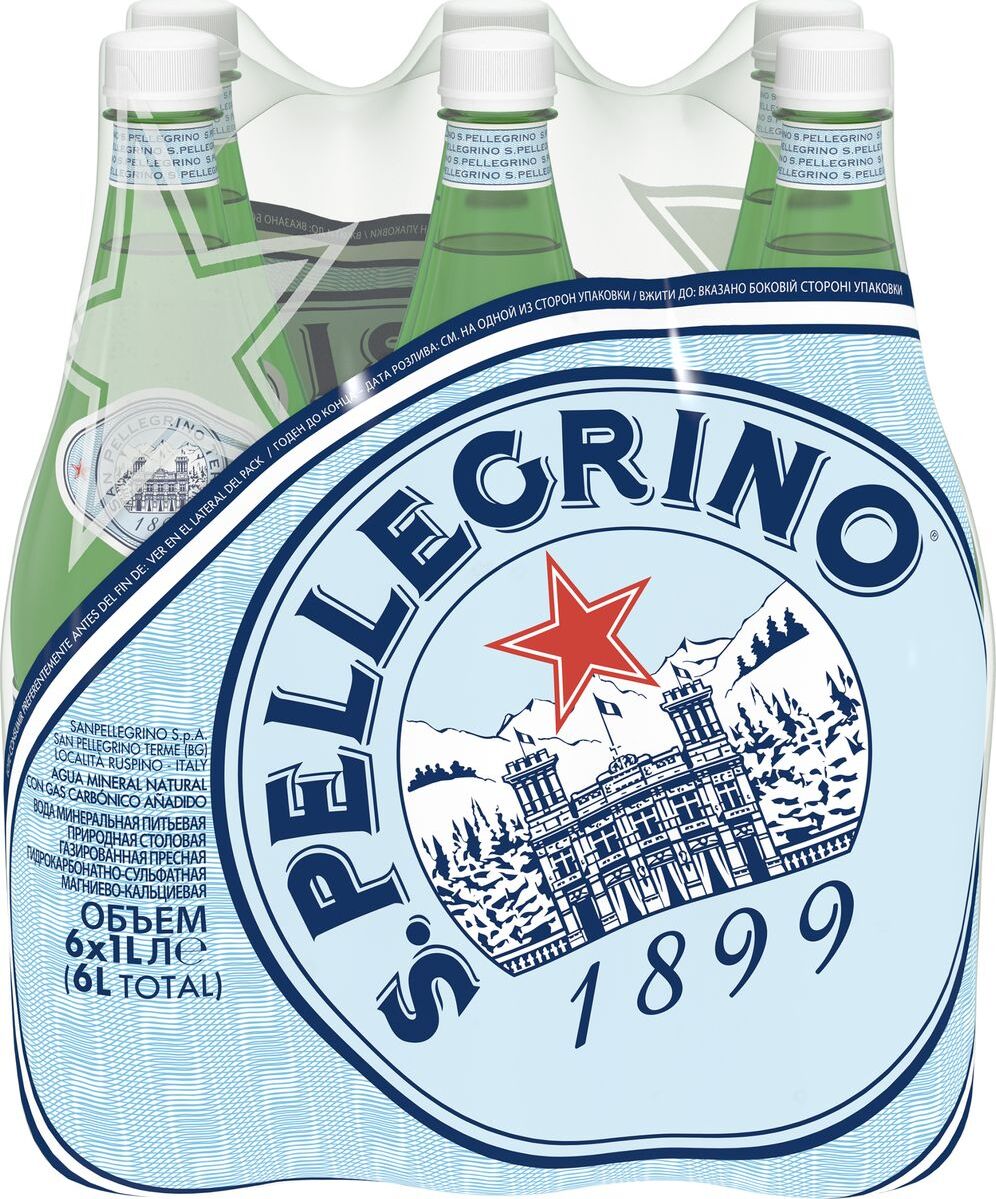 Вода газированная S. Pellegrino минеральная, 6 шт х 1 л