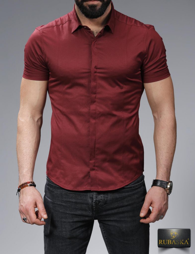Рубашка стрейч. Турецкая рубашка мужская с коротким рукавом арт 22062020-03. Бордовая рубашка мужская. Темно бордовая рубашка. Рубашка мужская с коротким рукавом бордовая.