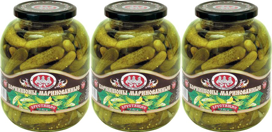 Корнишоны Скатерть-Самобранка маринованные хрустящие 1,415 л, набор: 3 ...