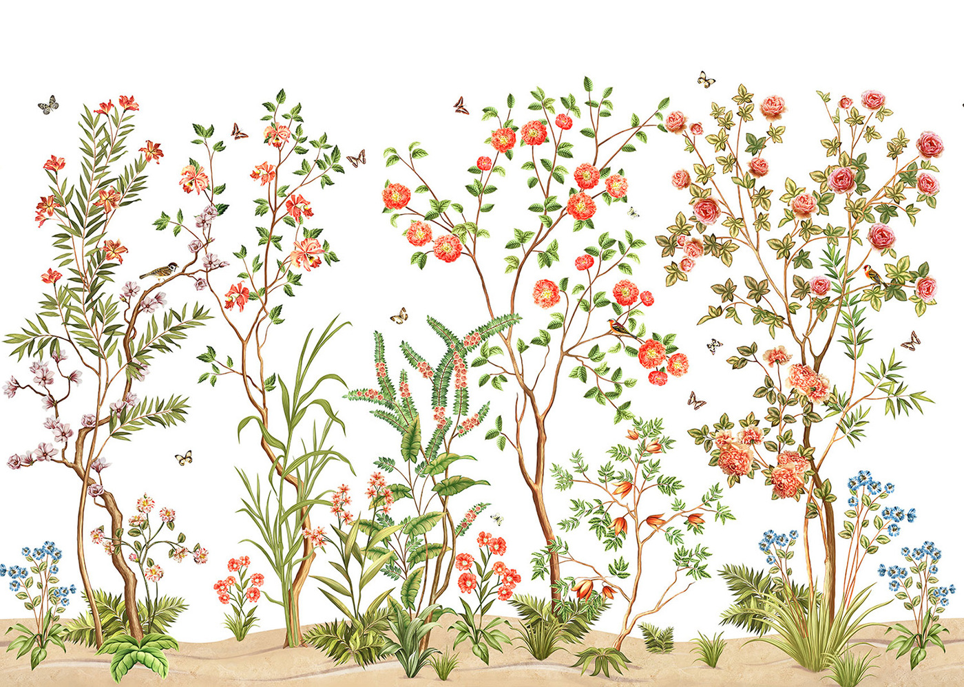 Сбежавший цветок. Цветочный побег. Фотообои с растительным принтом. Виниловые обои Grandeco vr4006. Поле цветов обои на стену артикул 150-01.