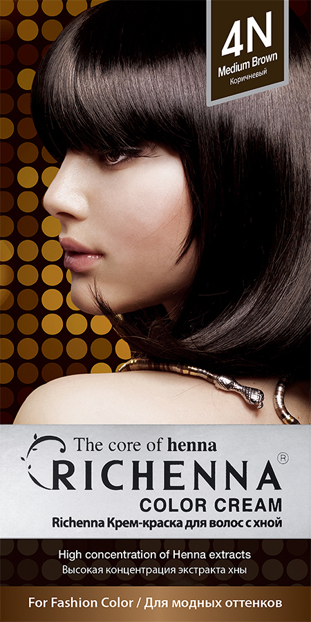 RICHENNA Крем краска для волос с хной Корея Color Cream, Brown, 4N ...