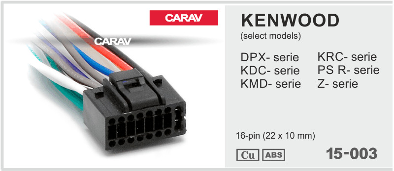 Разъем для подключения магнитолы Kenwood, JVC. Carav 15-003.