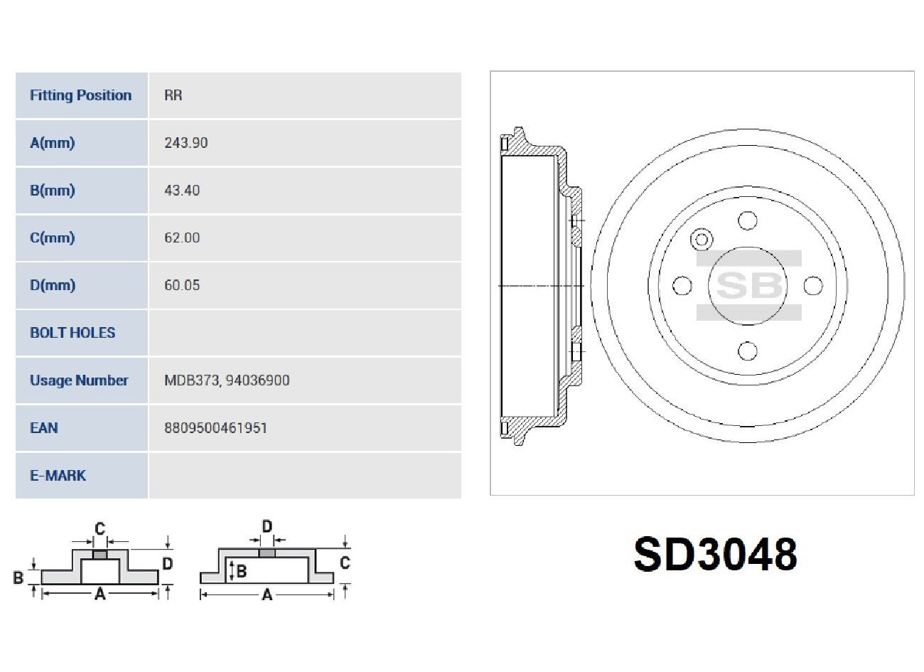 Sangsin Brake Барабан тормозной, арт. SD3048