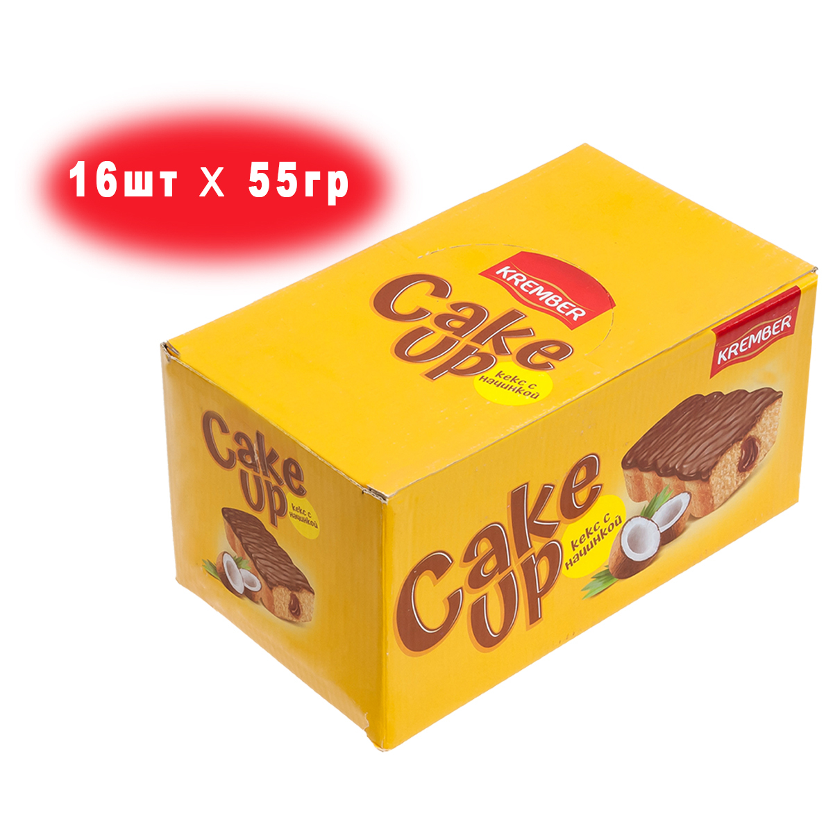 "Cake Up" глазированный кокосовый кекс с какао начинкой 16 шт. по 55 гр