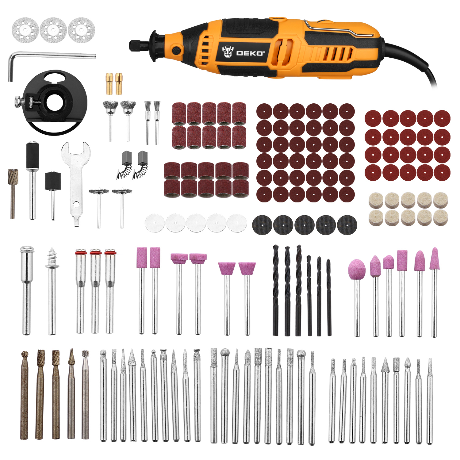 ЭлектрическийграверDEKODKRT200Eсрегулировкойскорости,200Вт+набораксессуаров175штук