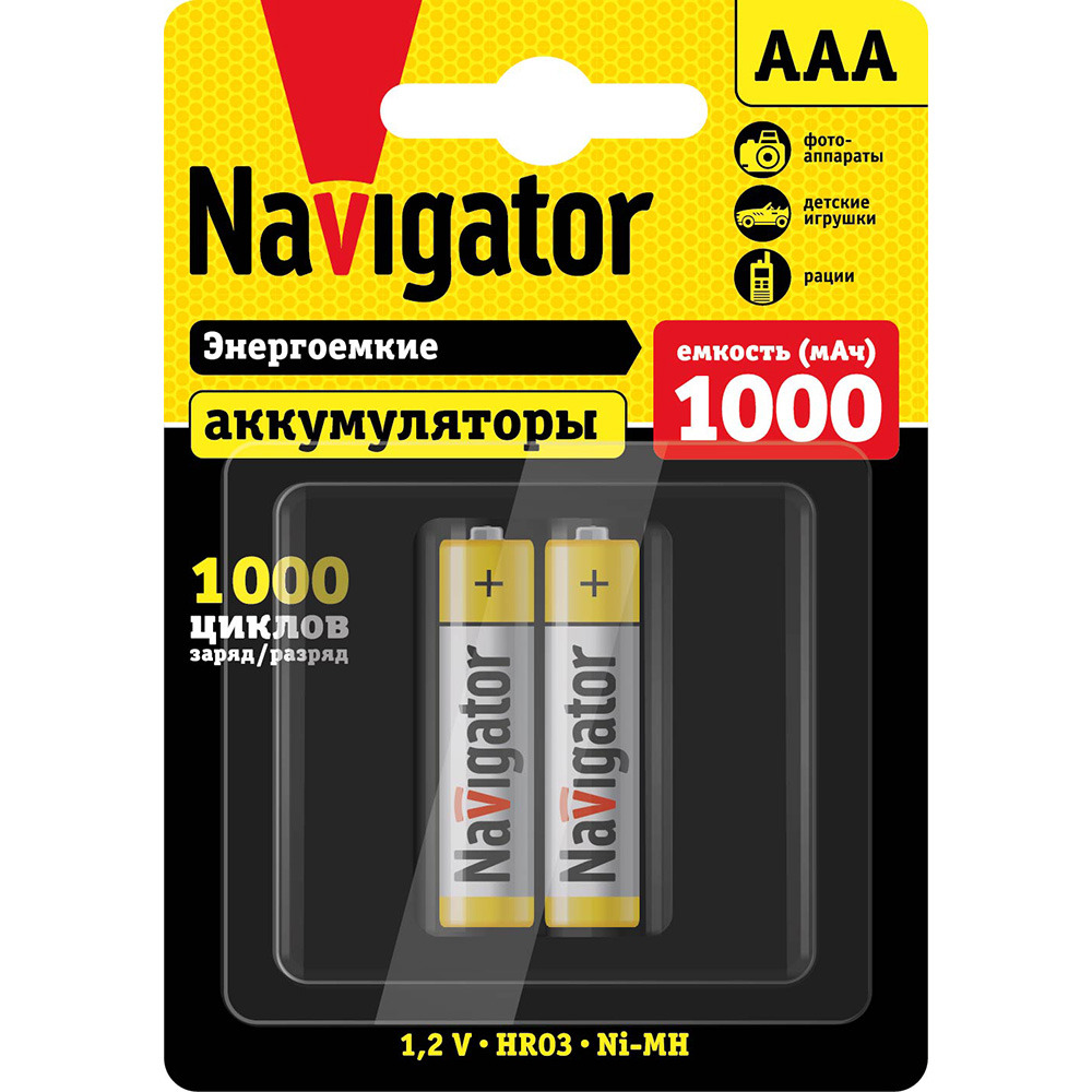 Navigator Аккумуляторная батарейка AAA, 1,2 В, 1000 мАч, 2 шт - купить с  доставкой по выгодным ценам в интернет-магазине OZON (759527155)