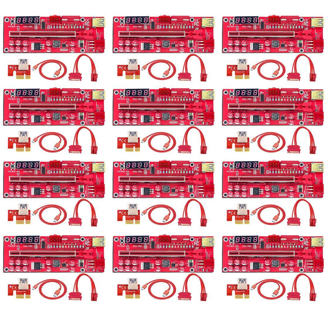 12шт.графическихкартVER014PROPCI-E1Xto16Xс10конденсаторами/температурнымдатчикомдлямайнингаBTCB250/B250C/B75