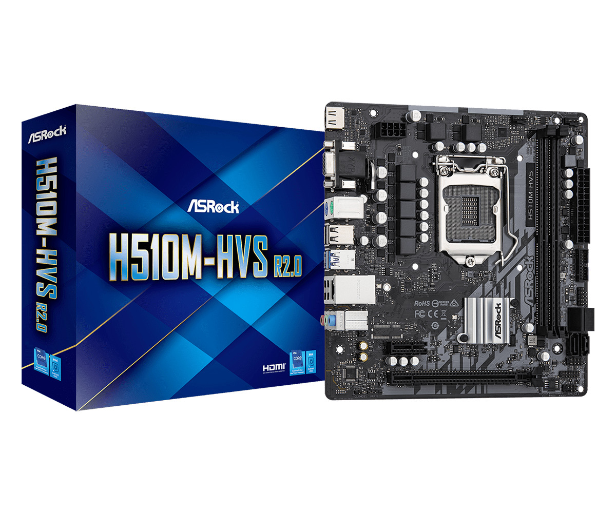 МатеринскаяплатаAsrockH510M-HVSR2.0Soc-1200IntelH5102xDDR4mATX