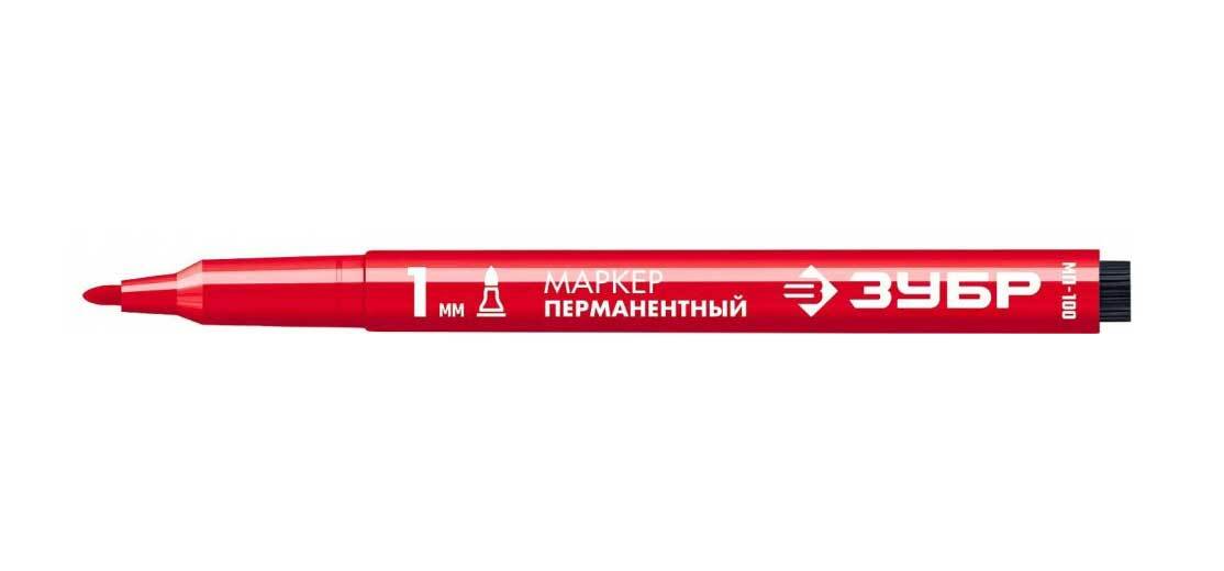 Маркер перманентный ЗУБР 1мм черный МП-200 (06326-2). ЗУБР МК-750 красный, 2-4 мм маркер-краска, круглый наконечник.