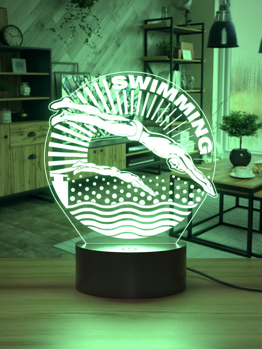 Лампа настольная LED Ночник /Пловец /подарок тренеру в клуб по плаванию