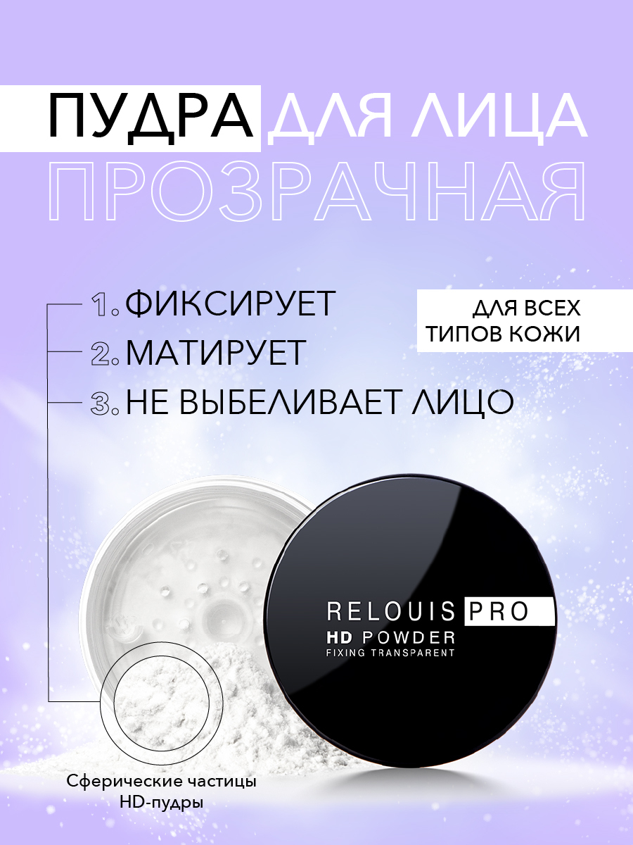 RELOUIS Пудра для лица фиксирующая прозрачная PRO HD Powder матирующая 10 г