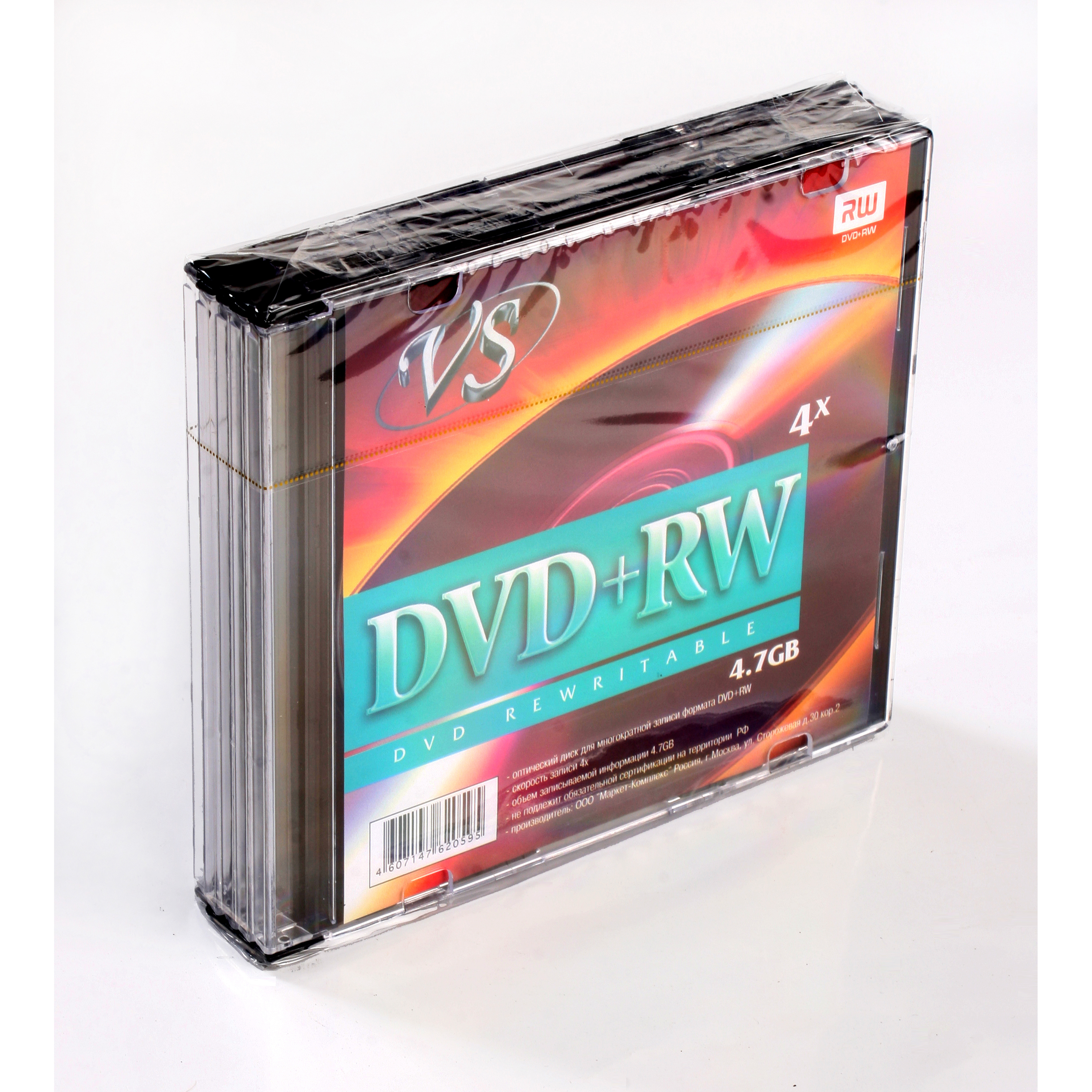 VS Диск для записи DVD+RW, 4,7 ГБ, 5 шт