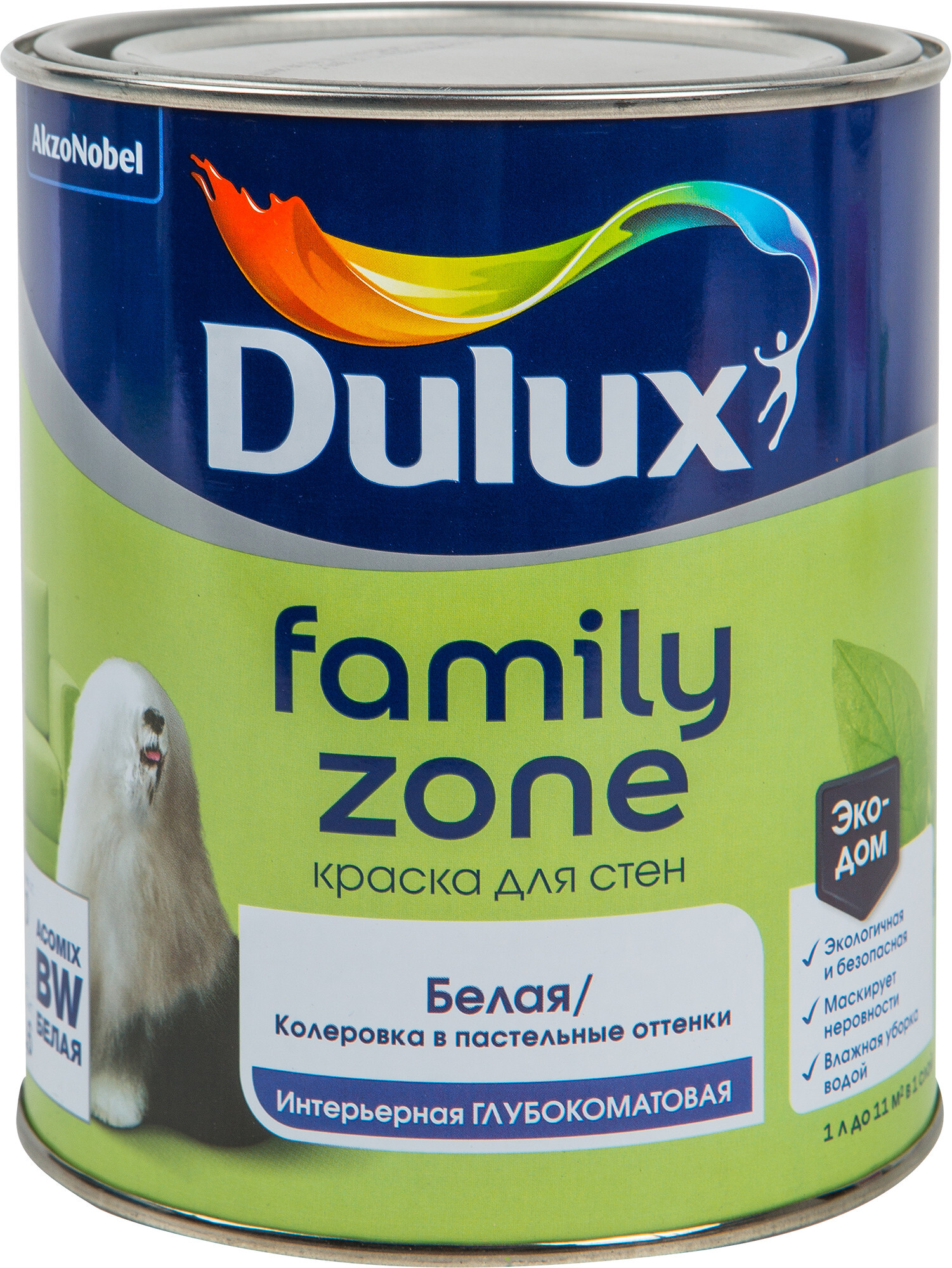 DULUX Краска, Водная, Матовое покрытие, 1 л, белый