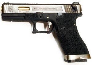 ПИСТОЛЕТ WE GLOCK-18 G-Force, авт, чер рамка, хром. слайд, зол ствол