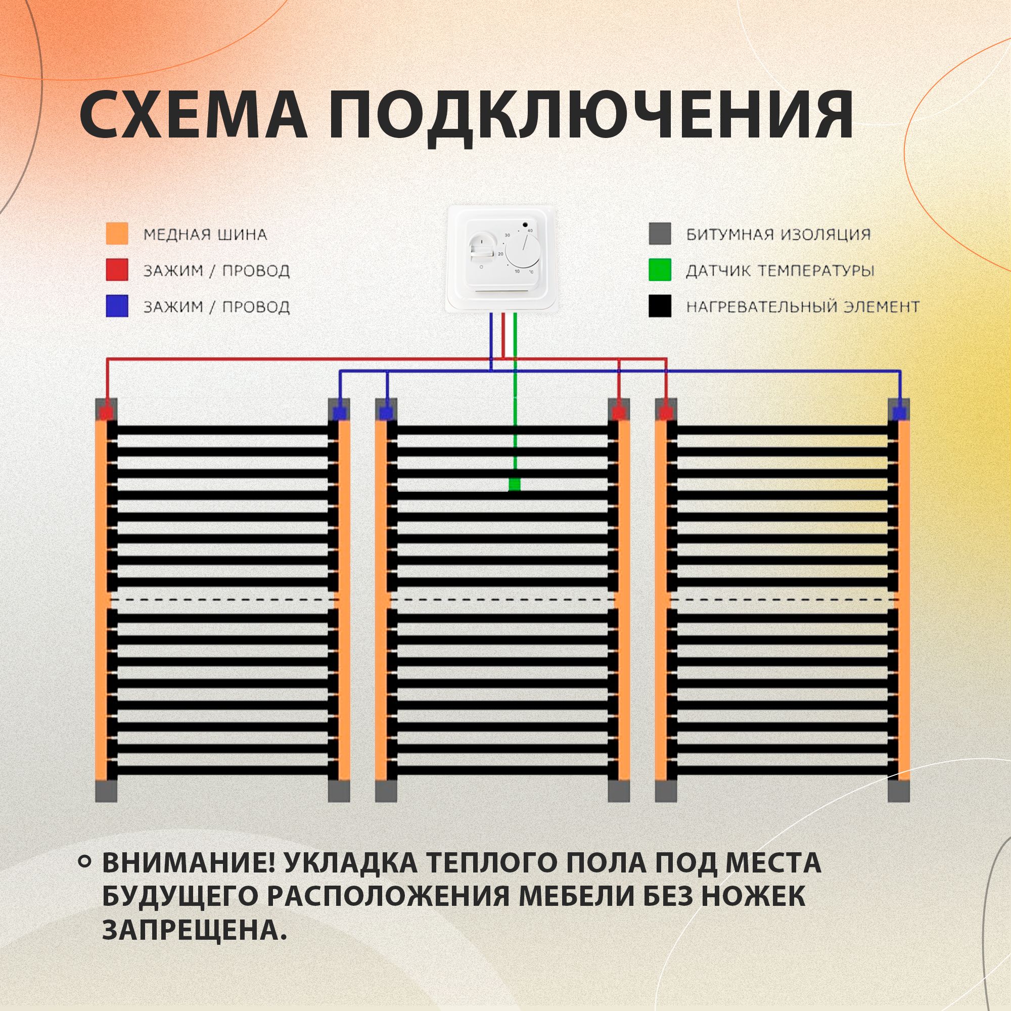 Схема подключения пленочного теплого пола