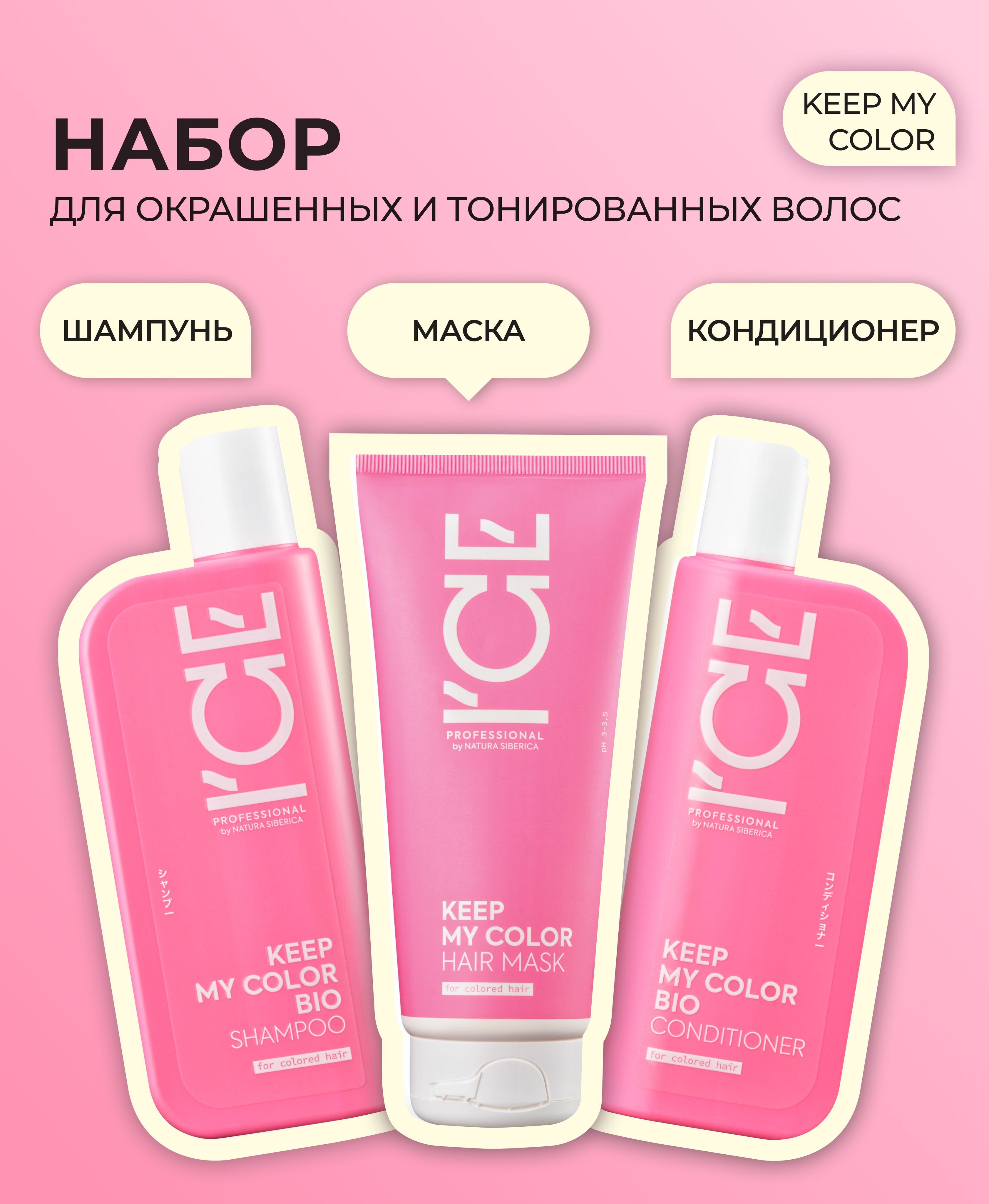 ICE BY NATURA SIBERICA Набор KEEP MY COLOR для окрашенных и тонированных волос (Шампунь 250мл + Кондиционер 250мл + Маска 200мл)