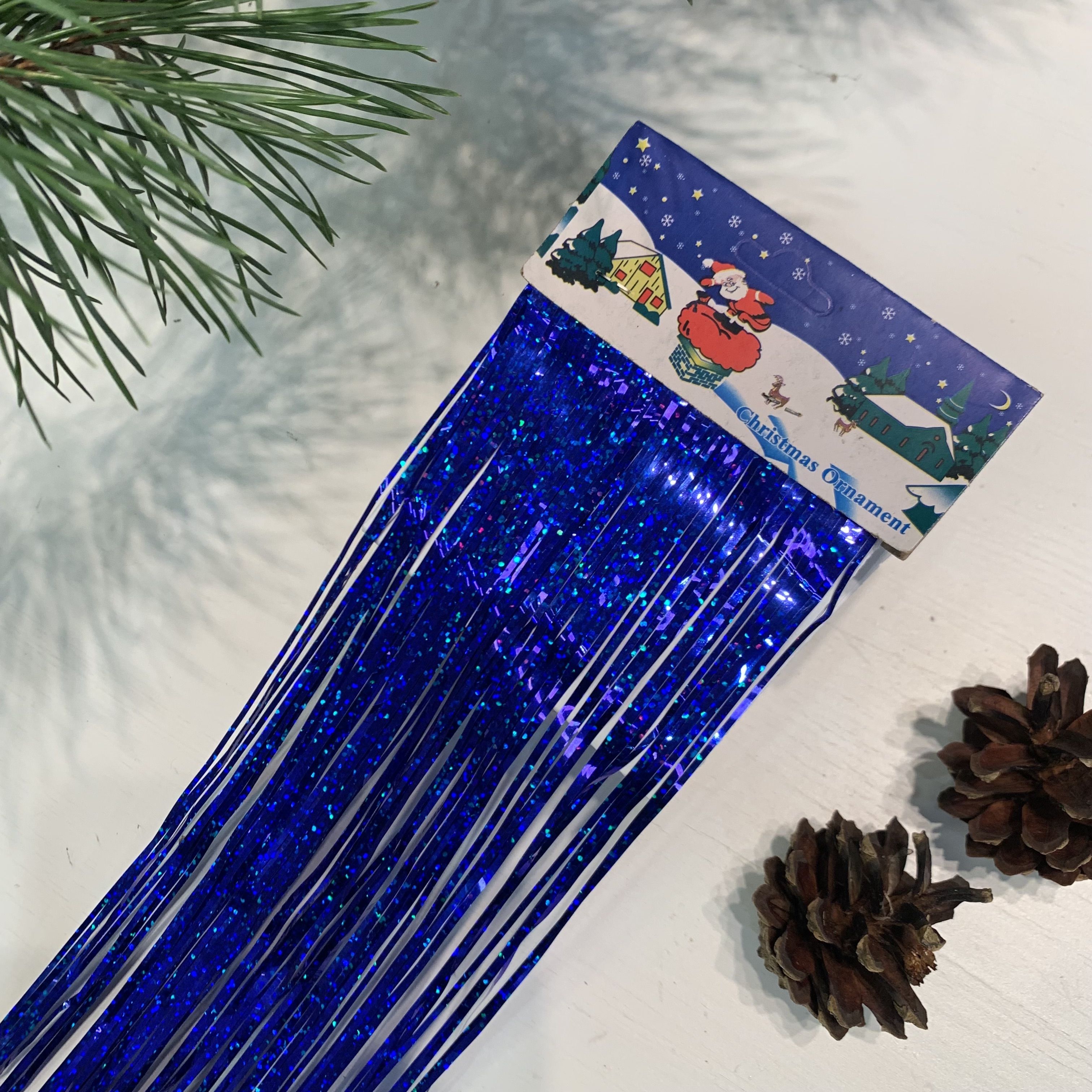 Дождик синий голографический, 150 см, 1 шт, премиум, UMAGIC