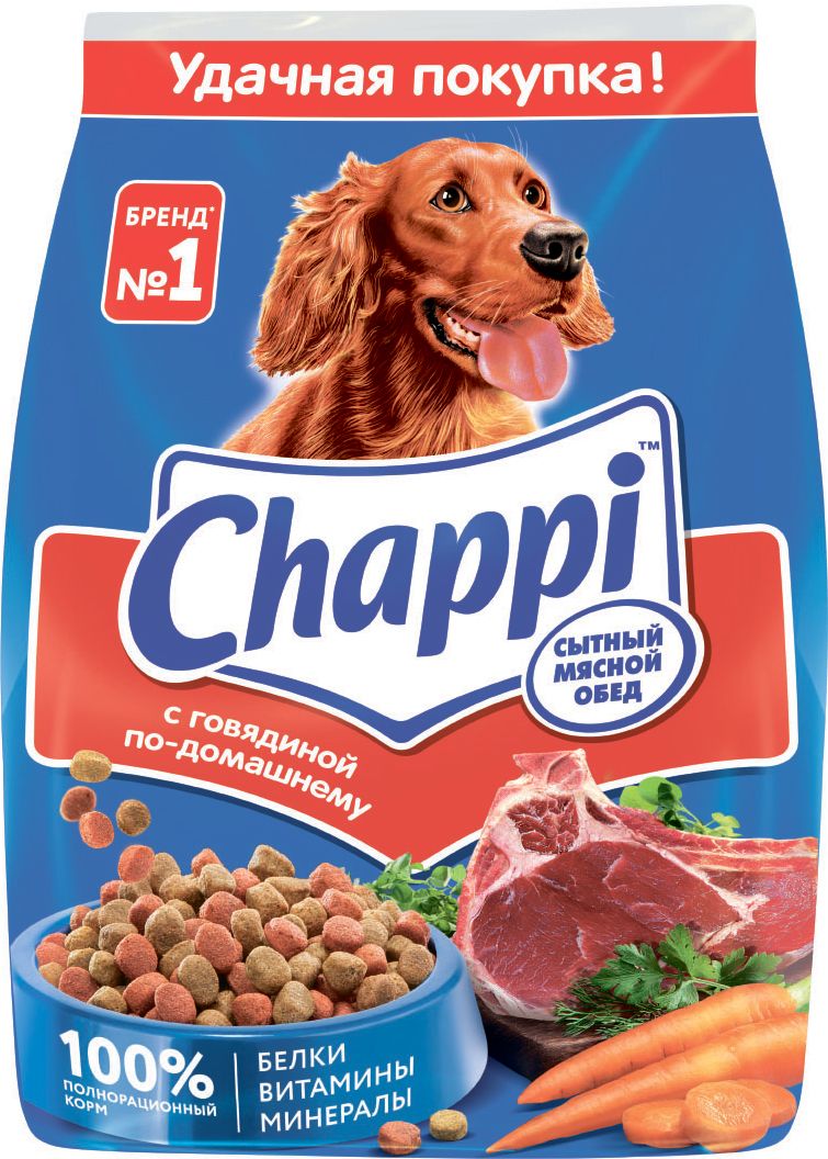 Корм Chappi Сытный мясной обед для собак, с говядиной по-домашнему, 600 г купить на OZON по низкой цене (818286097)