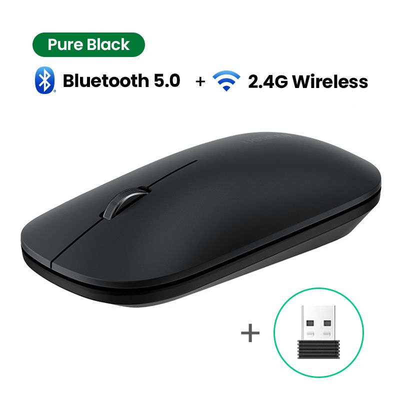 БеспроводнаякомпьютернаямышьUGREENMU001(90531)PortableWirelessMouse4000DPI2.4G+BluetoothSilenceDesign.Цвет:черный