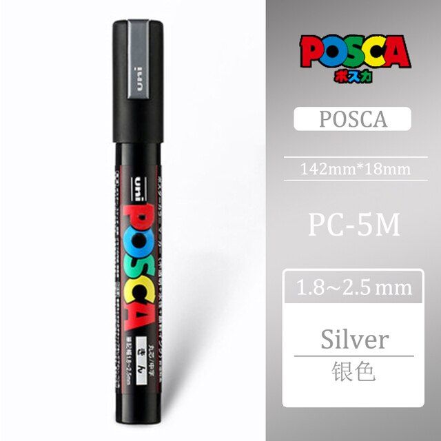 Маркер POSCA PC-5M 1.8 - 2.5 мм, пулевидный наконечник (серебристый PC5M.26)