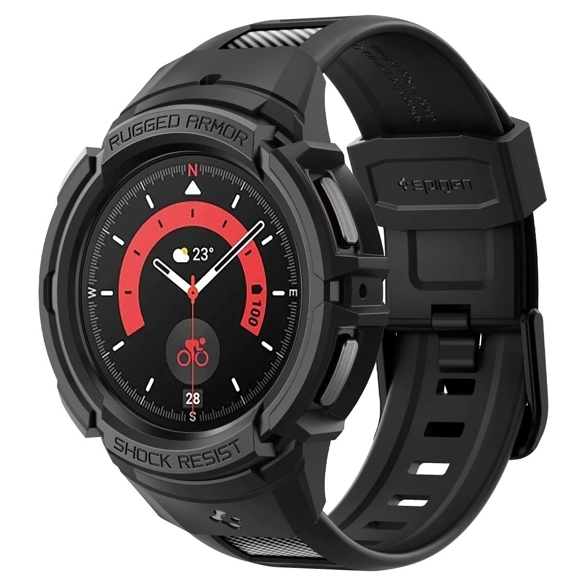 Чехол с ремешком Spigen на Samsung Galaxy Watch 5 Pro (45 mm) (ACS05301) Rugged Armor Pro / Спиген для Галакси Вотч Противоударный, черный