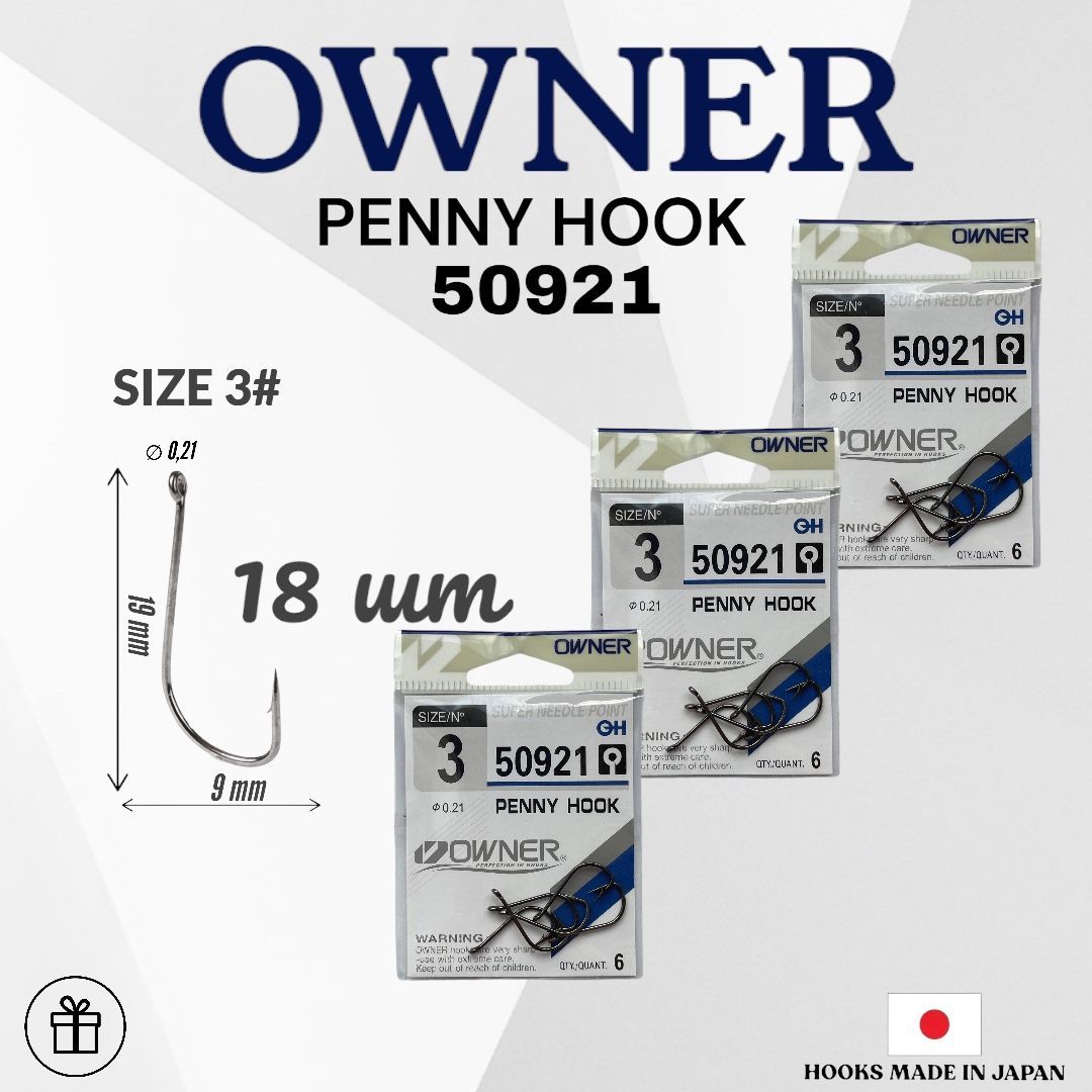 КрючкиOWNERPennyhook50921№318шт.(3упак.по6шт.)ОвнерКрючок.Одинарныедлярыбалки