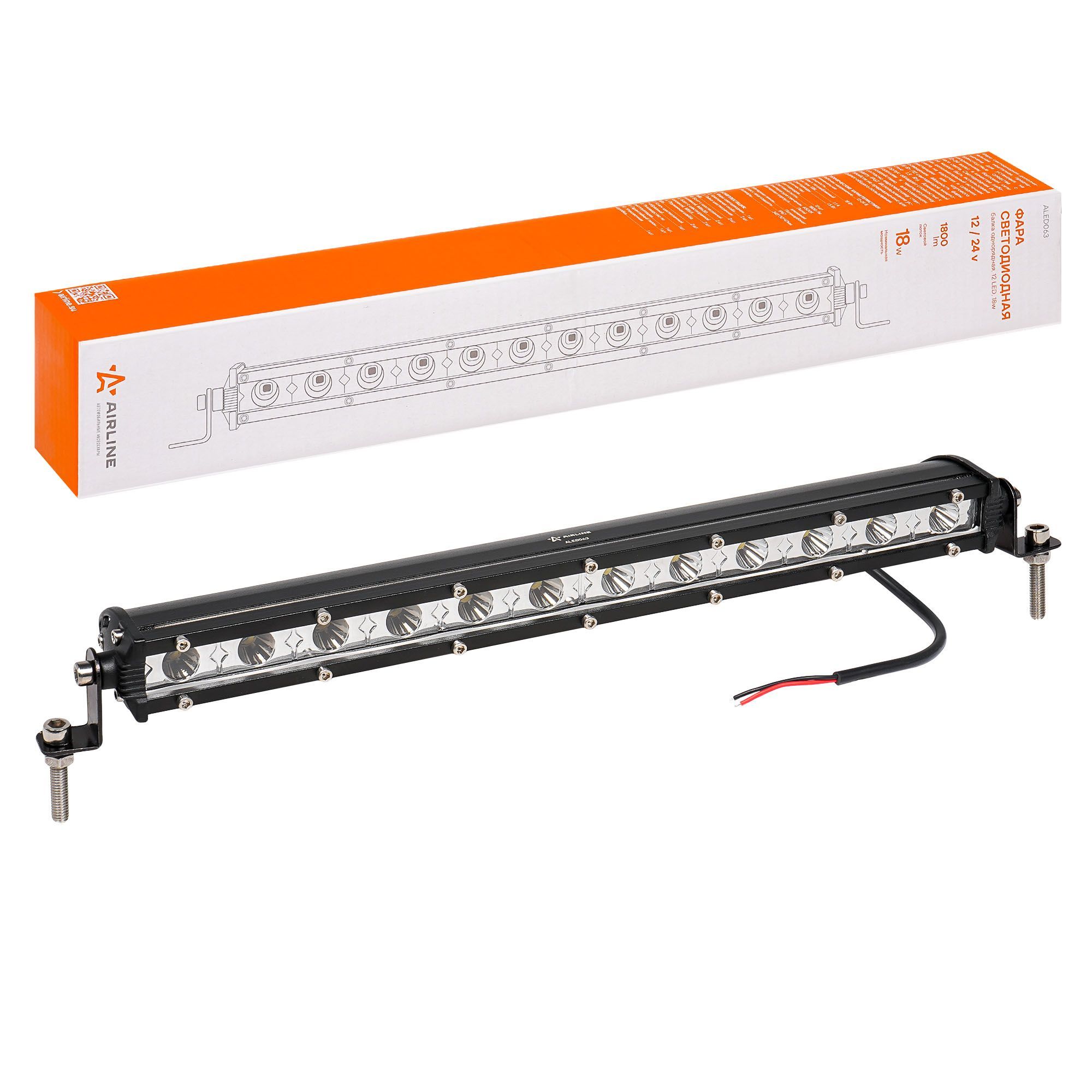 Фара светодиодная балка 18W 343x30x47 12 LED направленный свет 12/24V (AIRLINE)