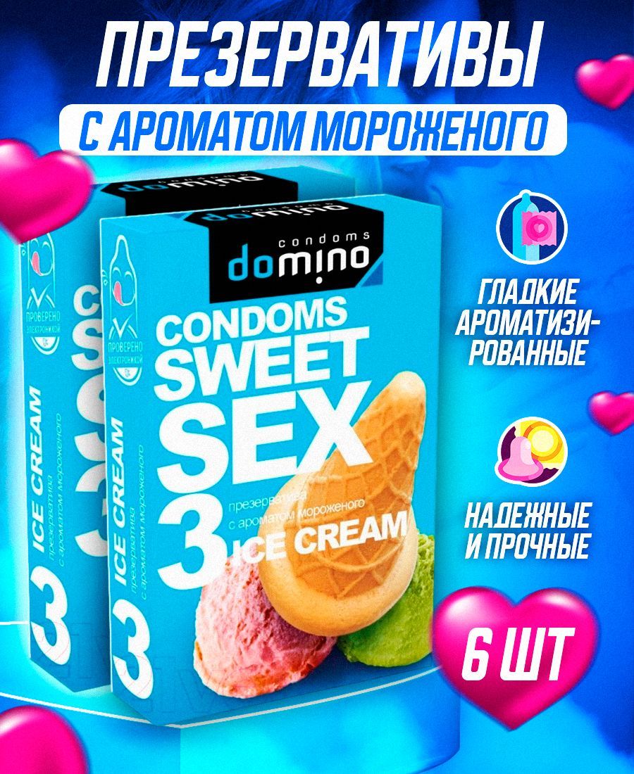 Презервативы гладкие ароматизированные DOMINO SWEET SEX ICE CREAM (с  ароматом мороженного), 2 упаковки (по 3 шт в каждой) - купить с доставкой  по выгодным ценам в интернет-магазине OZON (939749621)