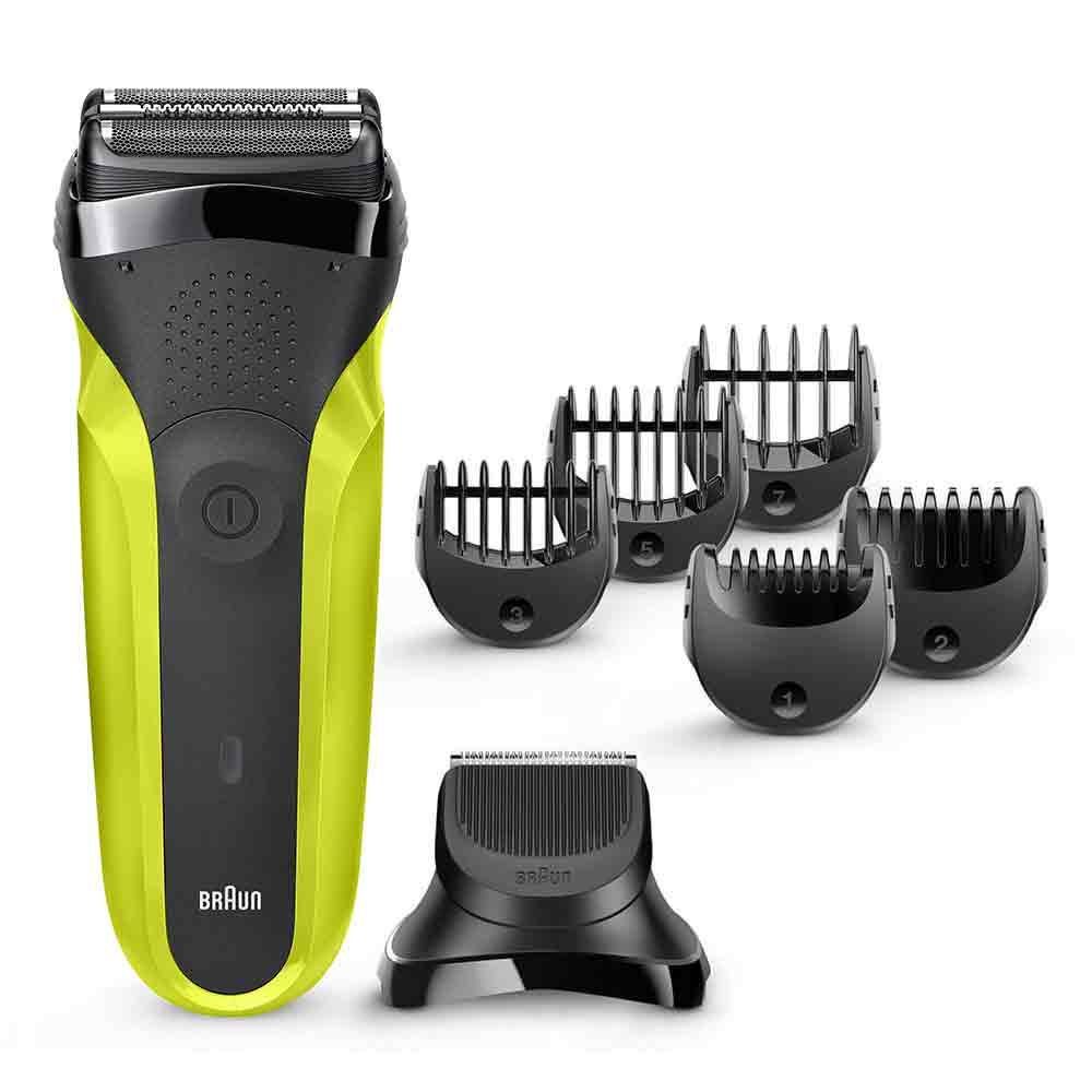 БритвадлямужчинэлектрическаяS3Shave&Style300BT,сеточная,сухоебритьё,Ni-MH,насадка-триммери5гребней,быстраязарядка,черный/зелёный