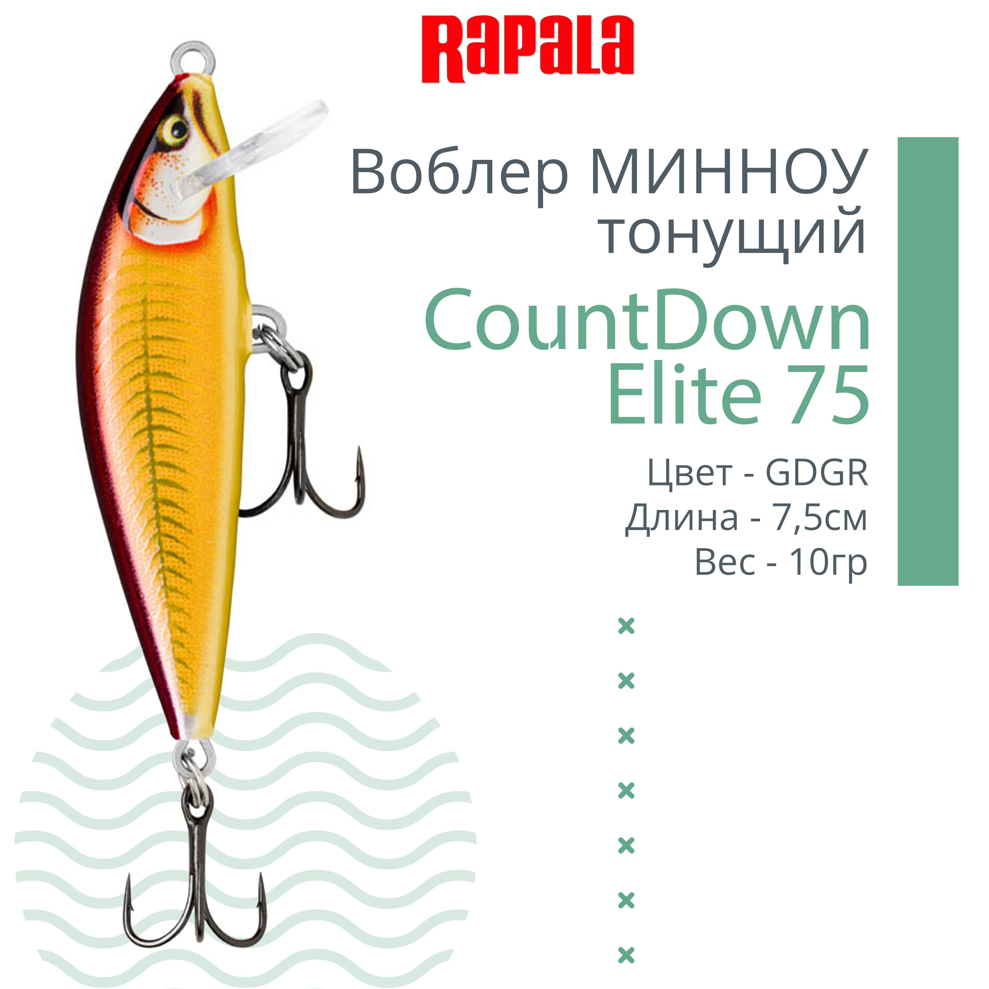 Воблер RAPALA CountDown Elite 75 /GDGS /тонущий/ 1,2м, 7,5см, 10гр