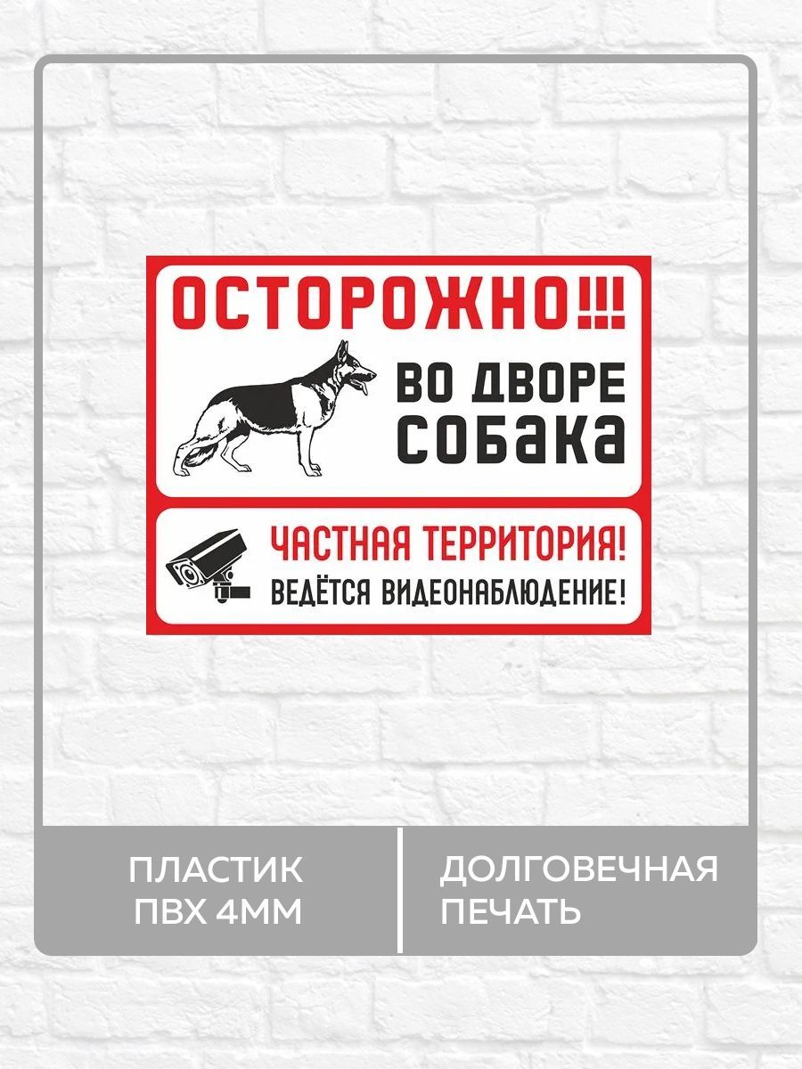 Табличка "Осторожно во дворе собака, ведется видеонаблюдение" А5 (20х15см)