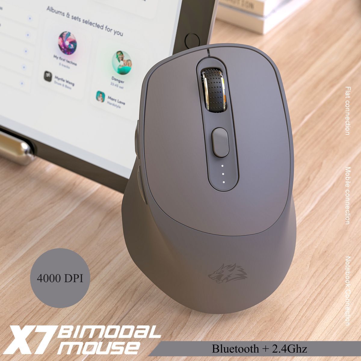 Мышь беспроводная Wolf X7 Bluetooth+2.4G для компьютера ноутбука планшета  телефона пк телевизора мышка компьютерная с аккумулятором/аккумуляторная  блютуз бесшумная (Тихие ЛКМ и ПКМ) офисная/игровая usb блютус коричневая